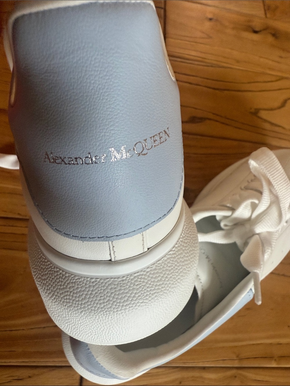 Alexander McQueen White Leather Sneakers with Light Gray Heel - Picture 5 of 9